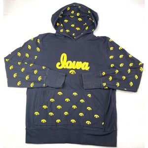 *RARE* IOWA Hawkeyes ALL OVER PRINT Tigerhawk Black Hoodie Sweatshirt! Logo Sz L